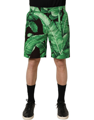 Black Green Banana Leaf Men Bermuda Shorts
