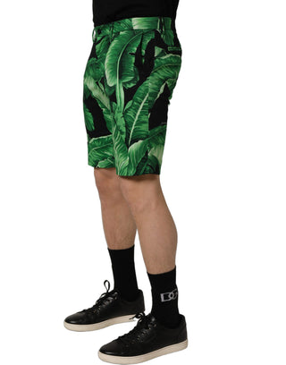 Black Green Banana Leaf Men Bermuda Shorts