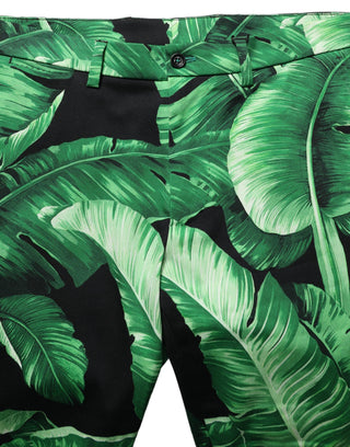 Bermudas negras para hombre con estampado de hojas de plátano verdes