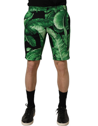 Bermudas negras para hombre con estampado de hojas de plátano verdes