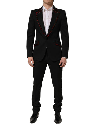 Black Wool Crystal Embellished 2 Piece Suit