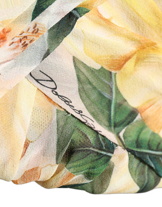 Yellow Floral Print Silk Pleated Maxi Dress