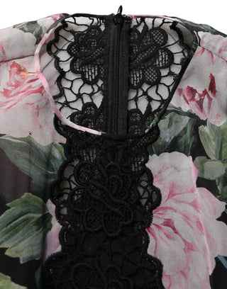 Black Floral Print Cotton Lace Maxi Dress