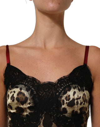 Multicolor Floral Leopard Silk Lace Trim Mini Dress