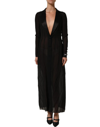 Black Silk Sheer Chiffon Long Maxi Dress