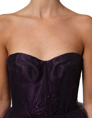 Vestido largo de gala de seda con tul en capas morado