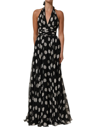 Vestido maxi plisado de lunares blancos y negros