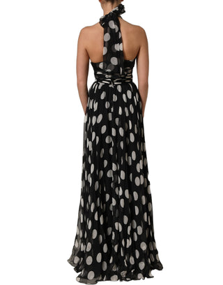 Black White Polka Dot Pleated Maxi Dress