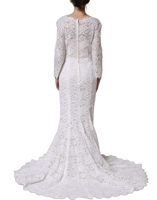 Vestido largo de gala sirena con encaje floral blanco