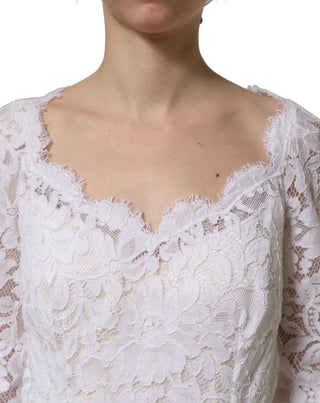Vestido largo de gala sirena con encaje floral blanco