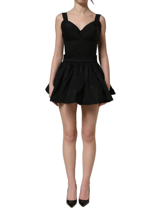 Black Nylon A-Line Sleeveless Mini Dress