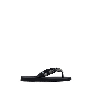 Black Polyurethane Flat Sandals