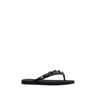 Black Polyurethane Flat Sandals