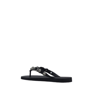 Black Polyurethane Flat Sandals