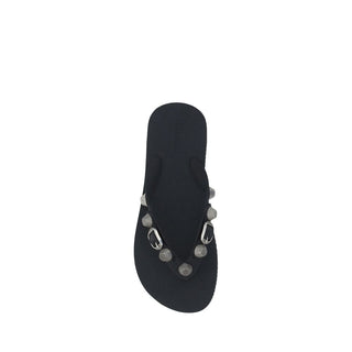 Black Polyurethane Flat Sandals