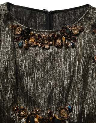 Metallic Gold Embellished Tiered Midi Dress