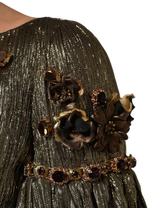 Metallic Gold Embellished Tiered Midi Dress