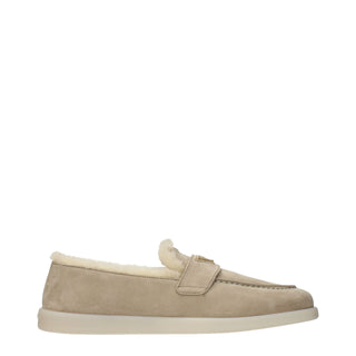 Beige Leather Slip-On Loafers