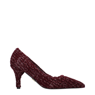 Red Fabric Mid Heel Pumps