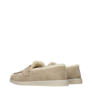 Beige Leather Slip-On Loafers