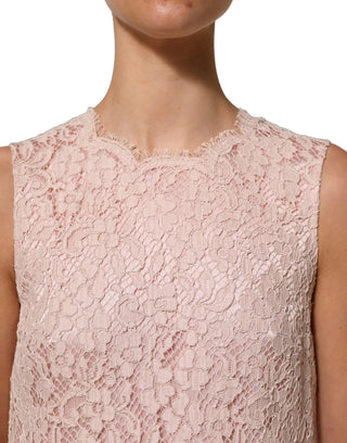 Pink Cotton Floral Lace Sleeveless Mini Dress