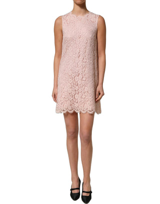 Pink Cotton Floral Lace Sleeveless Mini Dress