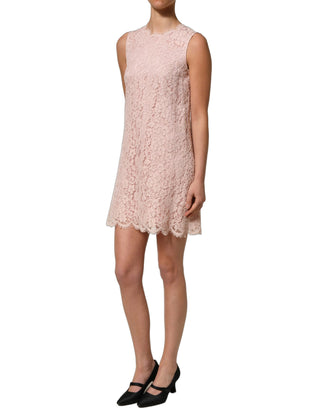 Pink Cotton Floral Lace Sleeveless Mini Dress