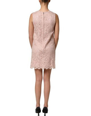 Pink Cotton Floral Lace Sleeveless Mini Dress