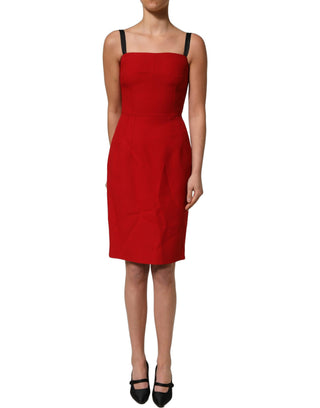 Red Stretch Bodycon Sheath Knee Length Dress