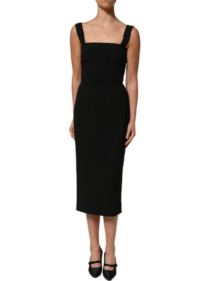 Black Viscose Stretch Sheath Midi Dress