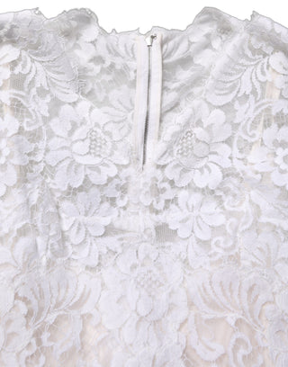 White Cotton Floral Lace Long Gown Dress