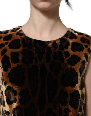 Vestido mini sin mangas ajustado con estampado de leopardo marrón