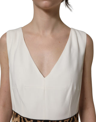White Leopard Sleeveless Sheath Midi Dress