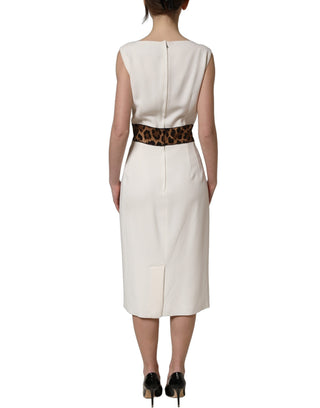 White Leopard Sleeveless Sheath Midi Dress