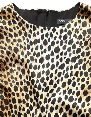 Vestido mini de manga larga con estampado de ocelote marrón