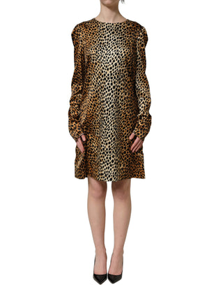 Brown Ocelot Print Long Sleeve Mini Dress