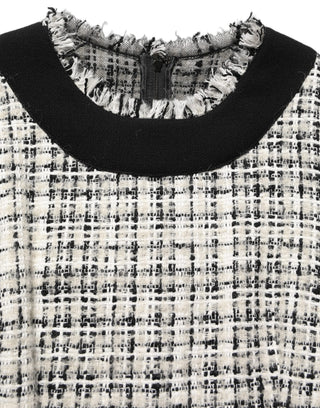 Multicolor Bouclé Tweed Frayed Trim Midi Dress