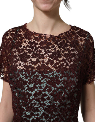 Multicolor Floral Lace Taffeta Pleated Midi Dress