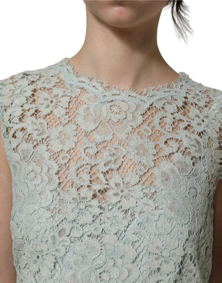 Mint Green Lace Sleeveless Knee Length Dress