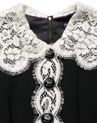 Vestido midi de manga larga con detalles de encaje negro