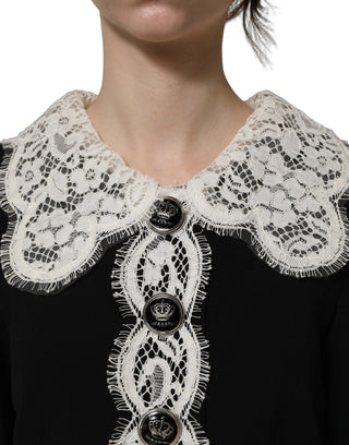 Vestido midi de manga larga con detalles de encaje negro