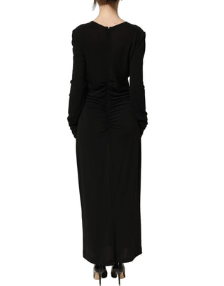 Vestido maxi ajustado de manga larga de algodón negro