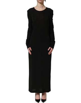 Black Cotton Long Sleeves Sheath Maxi Dress