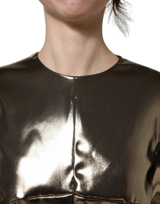 Metallic Gold Polyester LongSleeve Maxi Dress