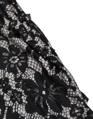 Black White Floral Lace Sleeveless Midi Dress
