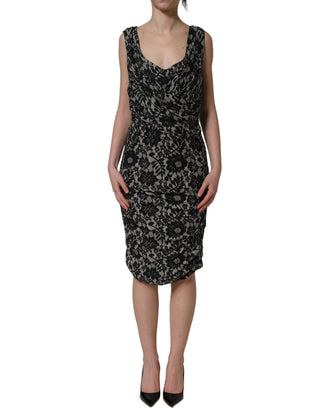 Black White Floral Lace Sleeveless Midi Dress