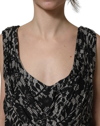 Black White Floral Lace Sleeveless Midi Dress