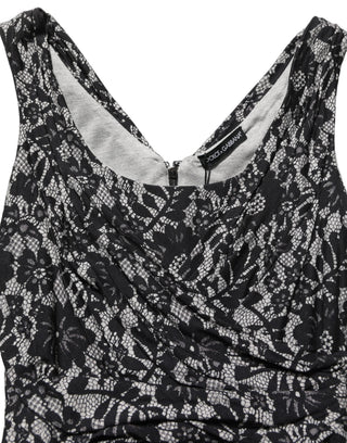 Black White Floral Lace Sleeveless Midi Dress