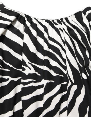 Black White Zebra Ruched Silk Mini Dress