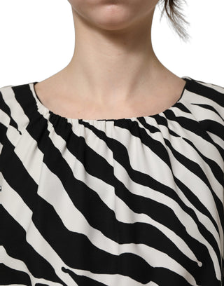 Black White Zebra Ruched Silk Mini Dress